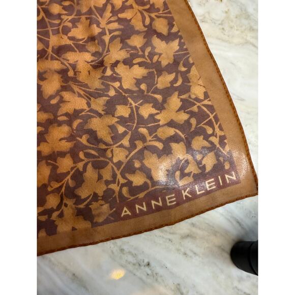 Anne Klein Silk Chiffon Square Neck Scarf Brown Vine Print - Picture 5 of 5
